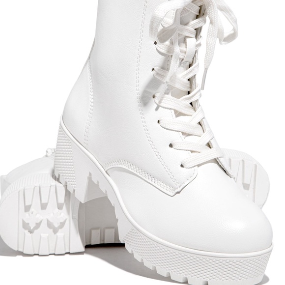 White Lace Up Combat Boot - Picture 2 of 2